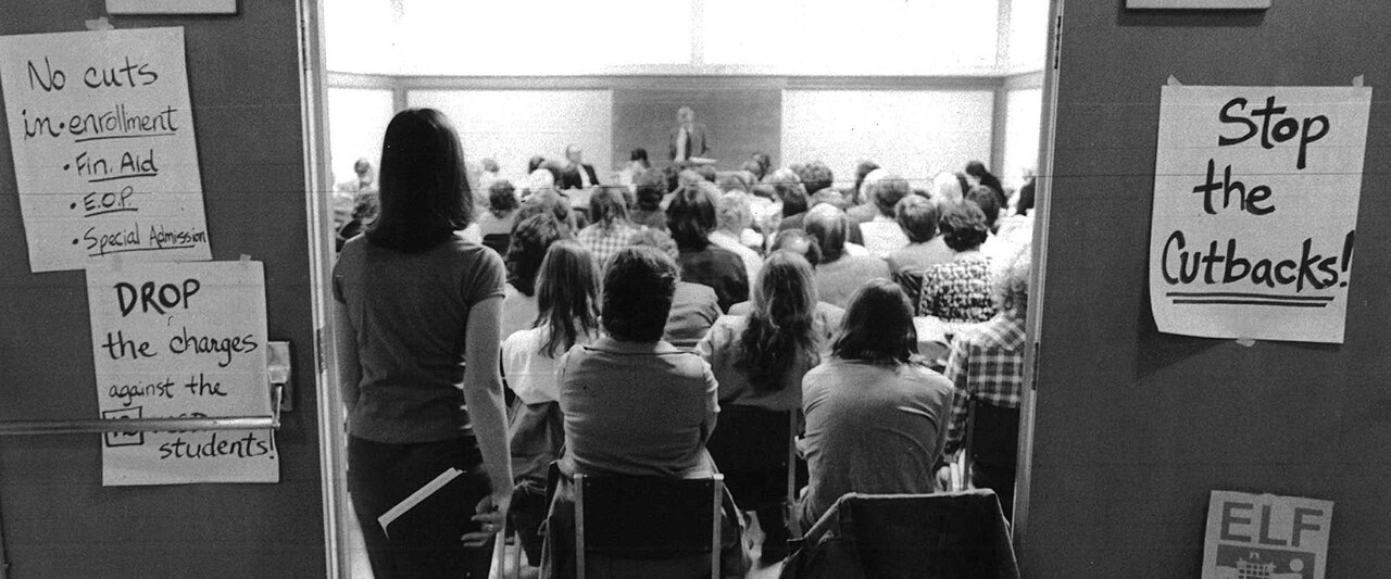 Students gathered at a university protest over administrative policy